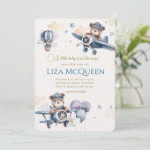 Beary Cute Pilot baby shower invitation 招待状 (スタンド正面)