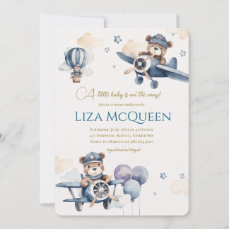 Beary Cute Pilot baby shower invitation 招待状
