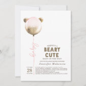 Beary Cute Pink Balloon Teddy Bear Baby Shower Inv 招待状 (正面)