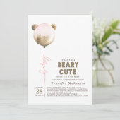 Beary Cute Pink Balloon Teddy Bear Baby Shower Inv 招待状 (スタンド正面)