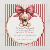 Beary Cute Teddy Bear Bow Baby Shower 招待状 (正面)