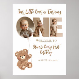 Beary First誕生日Little Bear Photo Welcome ポスター