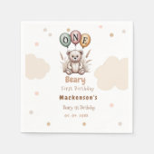 Beary First Balloon Boy 1st Birthday Teddy Bear スタンダードカクテルナプキン (正面)