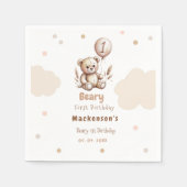 Beary First Balloon Boy 1st Birthday Teddy Bear スタンダードカクテルナプキン (正面)