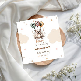 Beary First Balloon Boy 1st Birthday Teddy Bear スタンダードカクテルナプキン