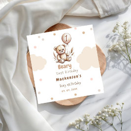 Beary First Balloon Boy 1st Birthday Teddy Bear スタンダードカクテルナプキン