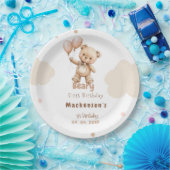 Beary First Balloon Boy 1st Birthday Teddy Bear ペーパープレート (パーティー)