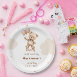 Beary First Balloon Boy 1st Birthday Teddy Bear ペーパープレート
