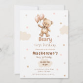 Beary First Balloon Boy 1st Birthday Teddy Bear 招待状 (正面)