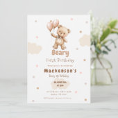 Beary First Balloon Boy 1st Birthday Teddy Bear 招待状 (スタンド正面)