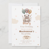 Beary First Balloon Boy 1st Birthday Teddy Bear 招待状 (正面)
