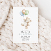 Beary First Balloon Boy 1st Birthday Teddy Bear 招待状