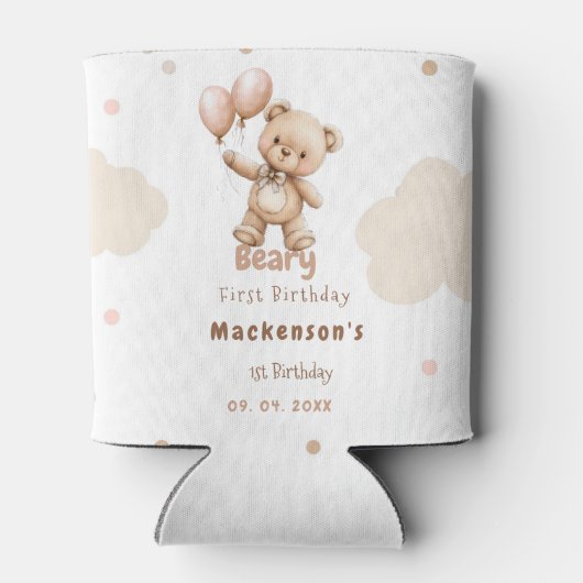 Beary First Balloon Boy 1st Birthday Teddy Bear 缶クーラー (裏面)