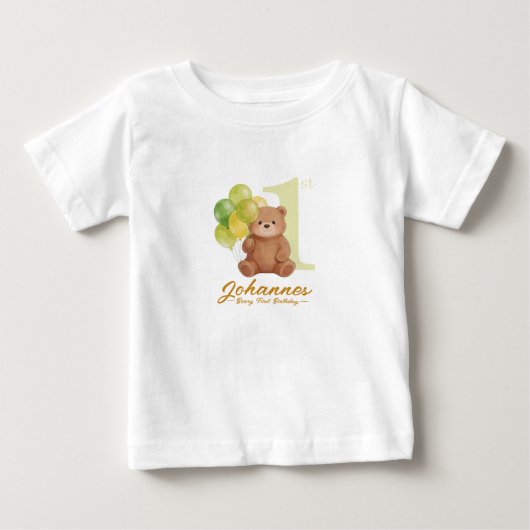  Beary First Birthday ベビーTシャツ (正面)