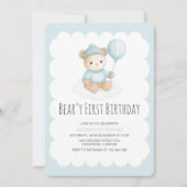 Beary First Birthday Blue Teddy Bear 招待状 (正面)