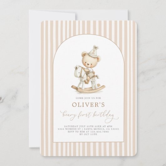 Beary First Birthday Boy 招待状 (正面)