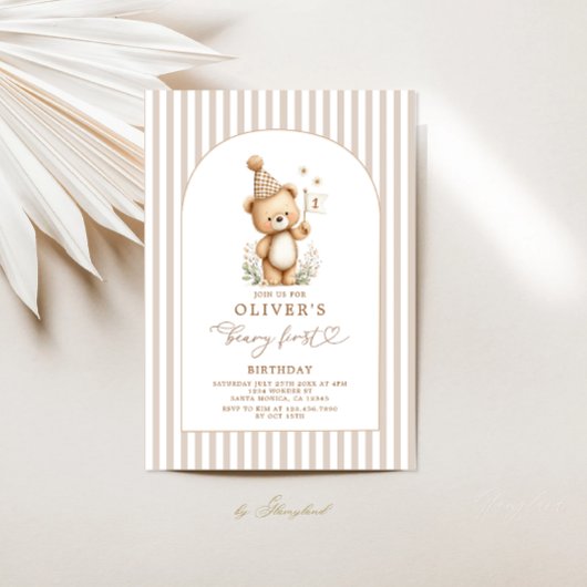 Beary First Birthday Boy Invitation 招待状