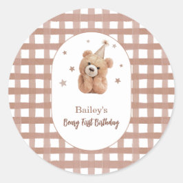 Beary First Birthday Gingham ラウンドシール