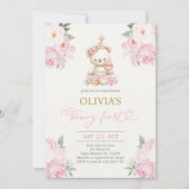 Beary First Birthday Girl 招待状 (正面)