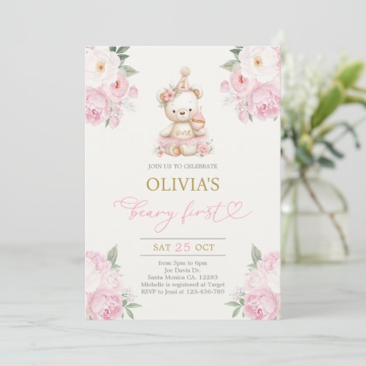 Beary First Birthday Girl 招待状 (スタンド正面)