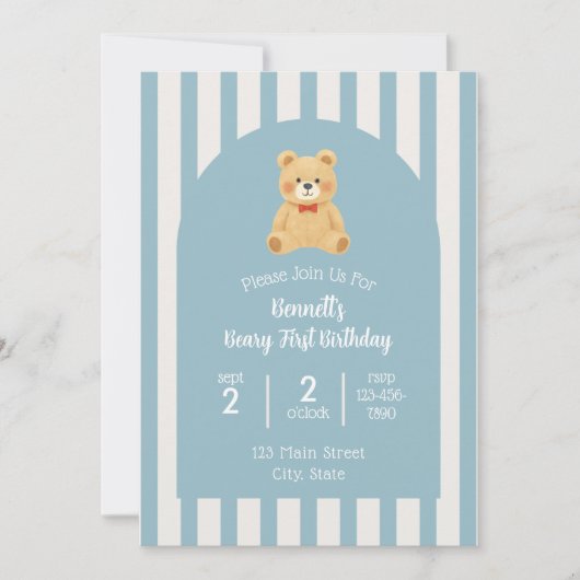 Beary First Birthday Invitation 招待状 (正面)