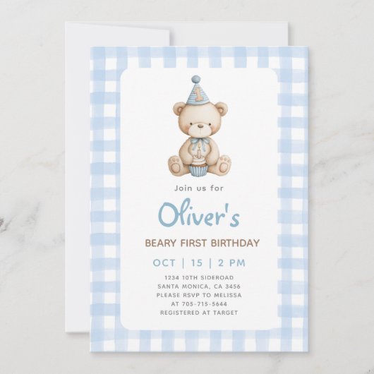 Beary First Birthday Invitation 招待状 (正面)