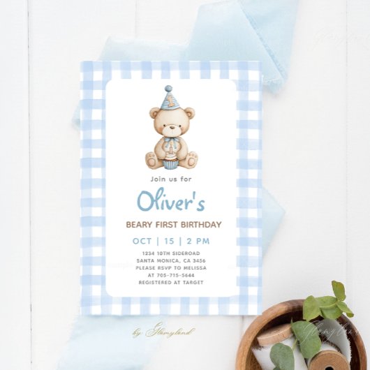 Beary First Birthday Invitation 招待状