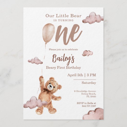 Beary First Birthday Invitation 招待状 (正面)