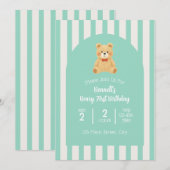 Beary First Birthday Invitation | Teal 招待状 (正面/裏面)