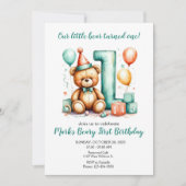 Beary First Birthday Invite, Cute Bear 1st invite 招待状 (正面)