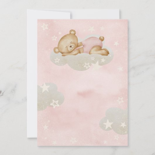 Beary First Birthday Invite with Pink Balloons 招待状 (裏面)