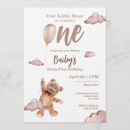 Beary First Birthday Photo Invitation 招待状