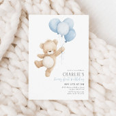 Beary First Blue Balloon Boy 1st Birthday Teddy 招待状