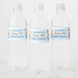 Beary first boys birthday cute teddy blue balloon ペットボトルラベル
