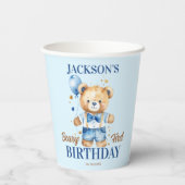 Beary first boys birthday cute teddy blue balloon 紙コップ (裏面)