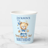 Beary first boys birthday cute teddy blue balloon 紙コップ (正面)