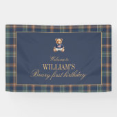 Beary First Navy Plaid Teddy Bear Birthday Banner  横断幕 (横)