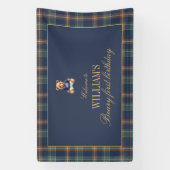 Beary First Navy Plaid Teddy Bear Birthday Banner  横断幕 (縦)
