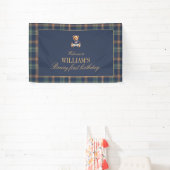Beary First Navy Plaid Teddy Bear Birthday Banner  横断幕 (インサイチュ)