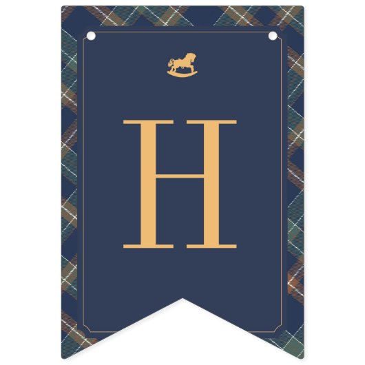 Beary First Navy Plaid Teddy Bear Happy Birthday バンティングフラッグ (第2の旗)