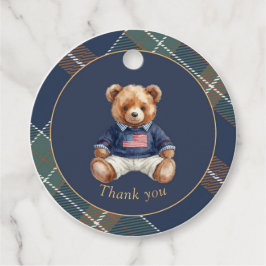 Beary First Navy Plaid Teddy Bear Round Favor Tag フェイバータグ