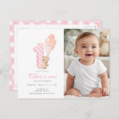 Beary First Teddy Bear誕生日写真の招待 ポストカード (正面/裏面)