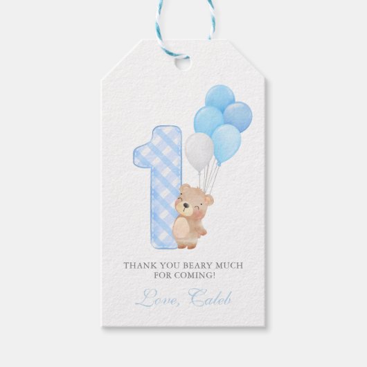 Beary First Teddy Bear Boy Birthday Partyの特典 ギフトタグ (正面)