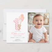 Beary First Teddy Bear Girl Birthday Partyの写真 招待状 (正面)