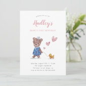 Beary First Teddy Bear Girl Birthday Party Invitat 招待状 (スタンド正面)