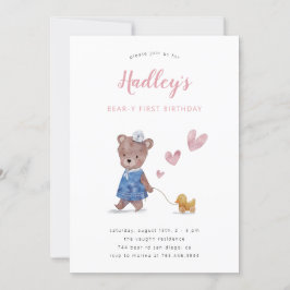 Beary First Teddy Bear Girl Birthday Party Invitat 招待状
