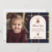 Beary Fun Preppy Girl 1st Birthday Thank you Card 招待状 (正面)