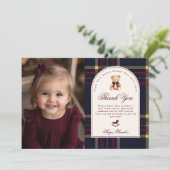 Beary Fun Preppy Girl 1st Birthday Thank you Card 招待状 (スタンド正面)