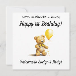 Beary Happy 1st Birthdayパーティー、 招待状