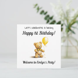 Beary Happy 1st Birthdayパーティー、 招待状